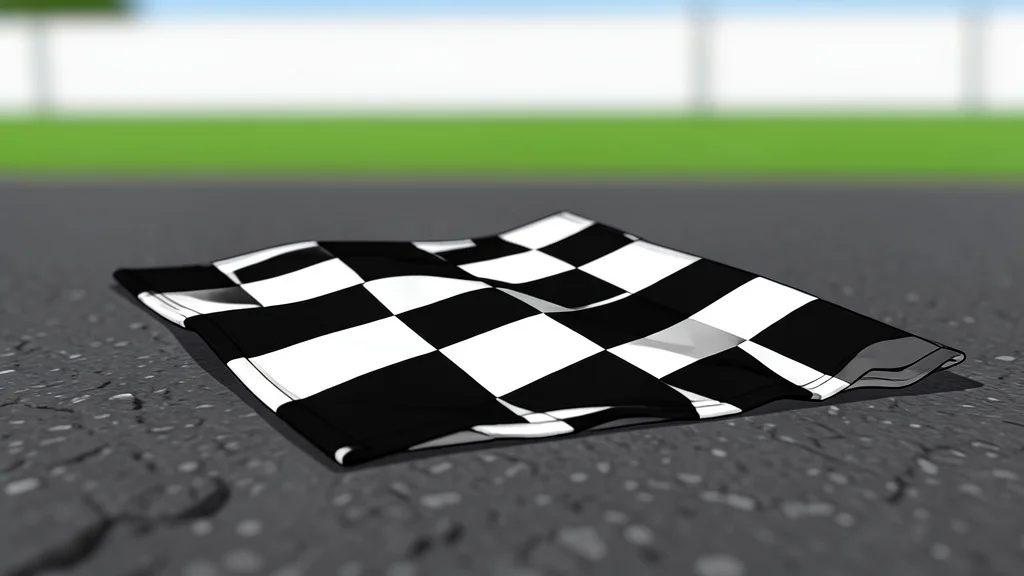 A curved section of a paved racetrack with red and white curbing on the inside of a turn, viewed from a low angle.