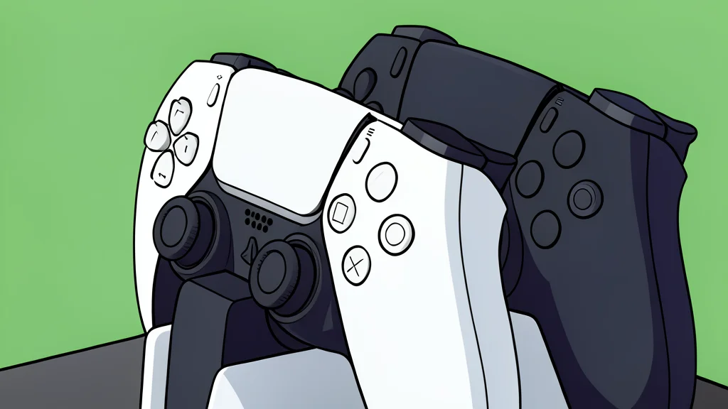 A sleek black gaming console with white curves positioned beside a green graphics card featuring a visible fan.