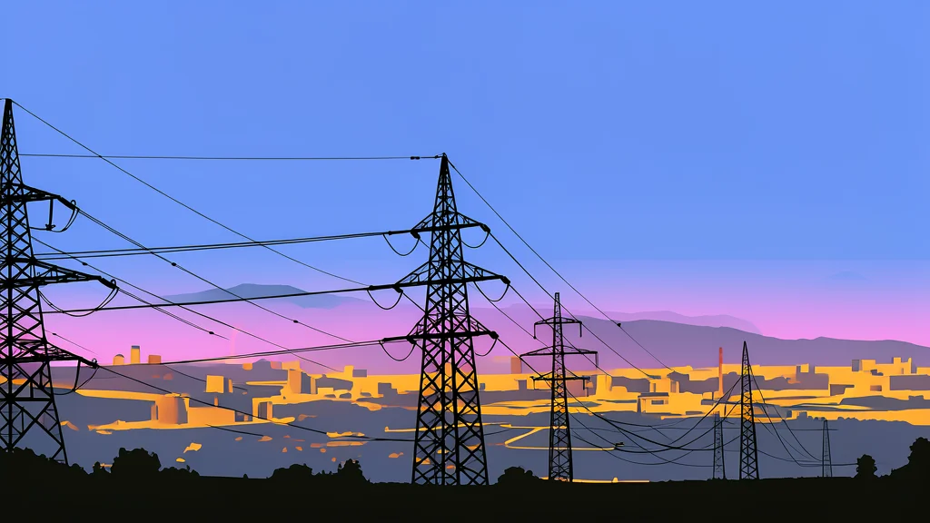 A high-voltage transmission tower standing in a grassy field under a clear sky