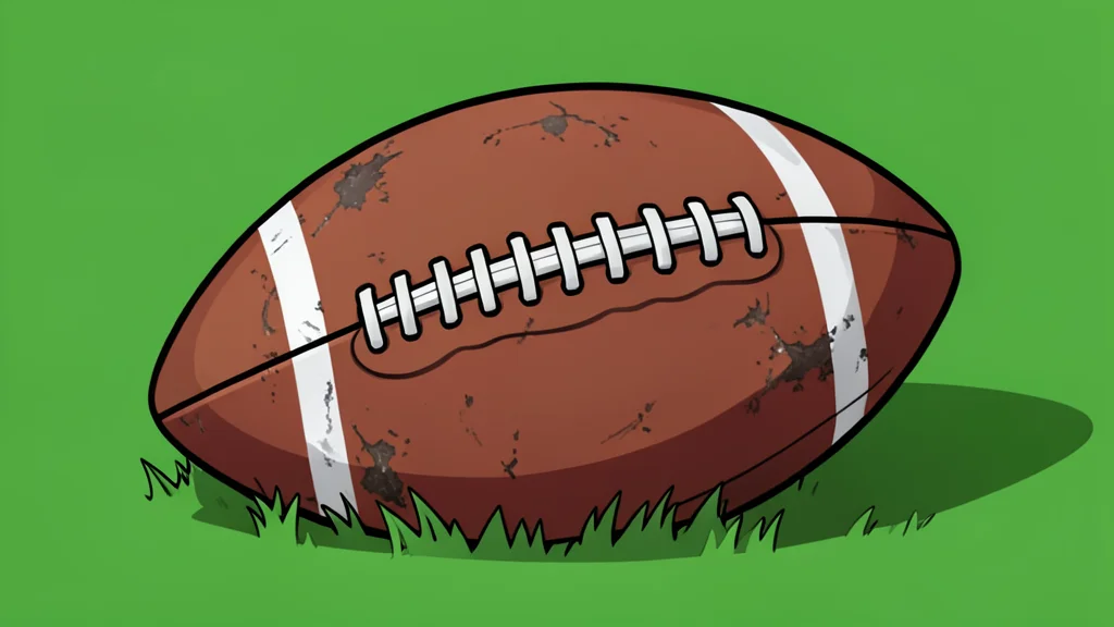 A flat-vector illustration of a large outdoor stadium with green grass and white yard lines under bright stadium lights.