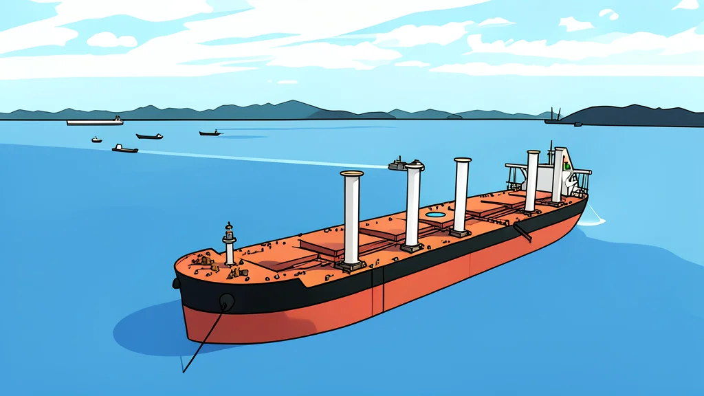 A large steel hull of a cargo ship under construction in a shipyard