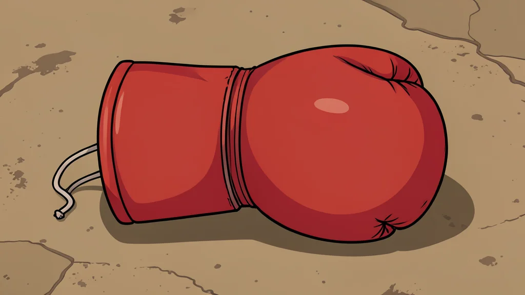 A pair of red boxing gloves resting on a textured canvas floor