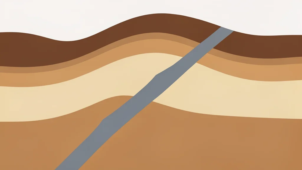 A geological cross-section of layered earth strata with a single exposed mineral vein