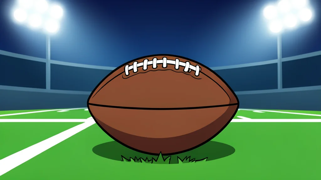 A grassy football field with white yard lines under bright stadium lights at night.