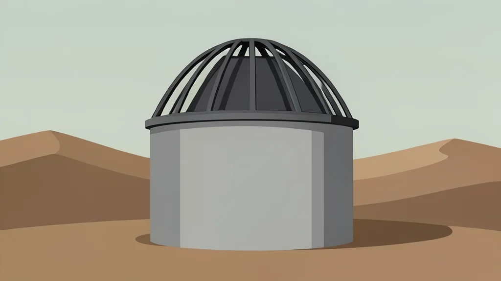 A large concrete containment structure with a steel dome in a desert landscape.