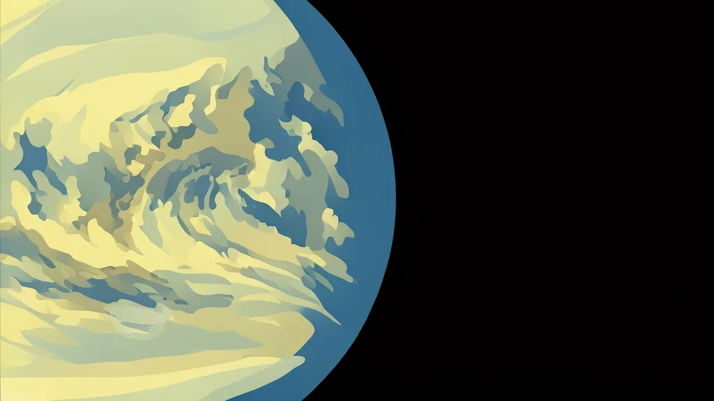 A swirling, pale yellow gas giant planet with distinct dark ultraviolet bands visible in its upper atmosphere