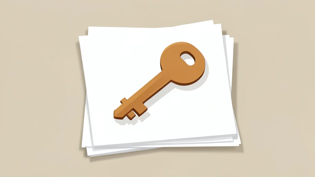 A wooden house key resting on a stack of white paper documents