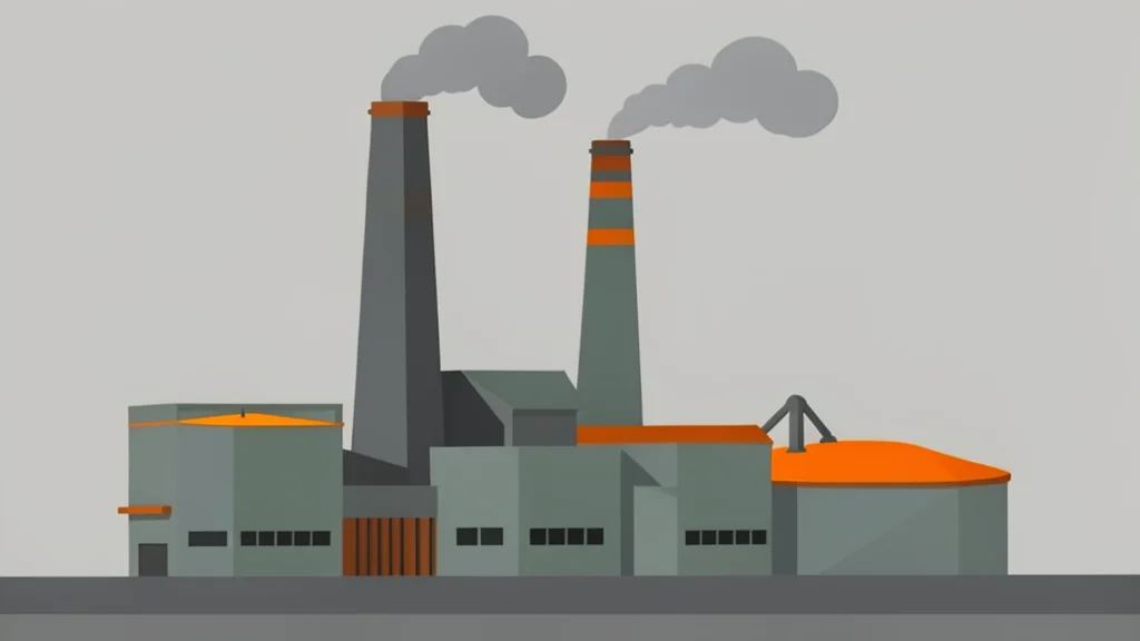 A large industrial smelter facility with tall smokestacks and molten metal vats