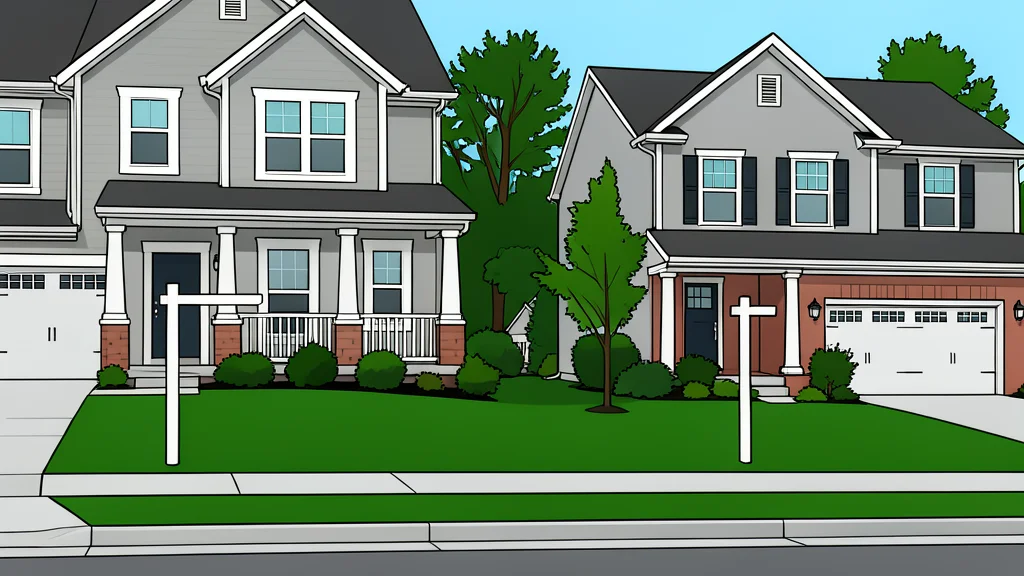 A row of suburban houses with front lawns and driveways