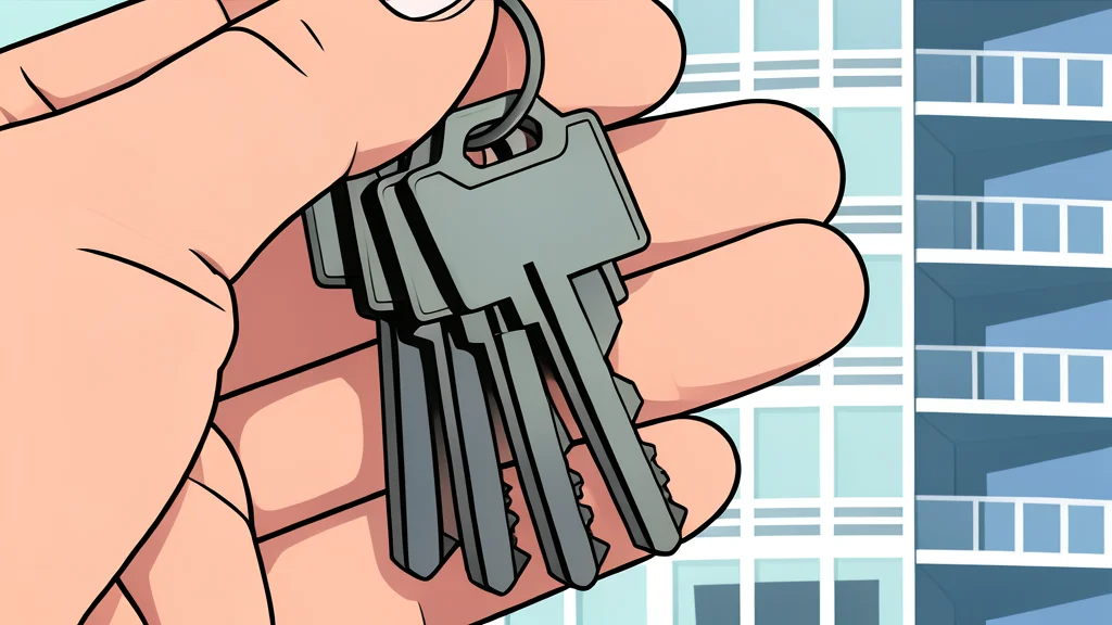 A wooden house key resting on a stack of paper documents