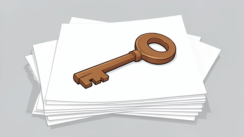 A wooden house key resting on a stack of blank paper sheets