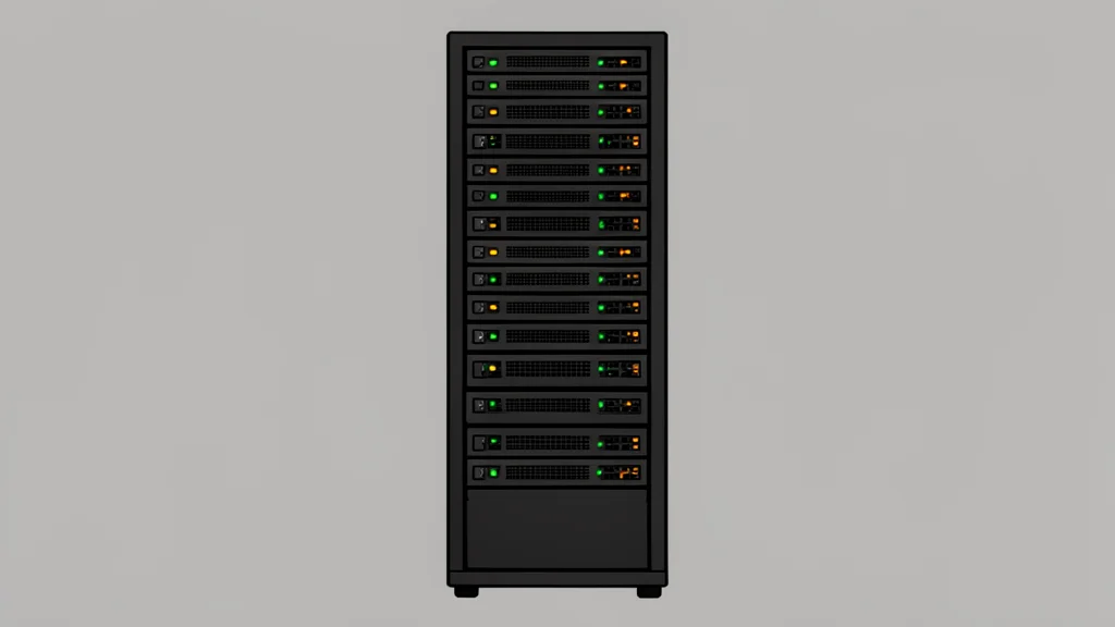 A server rack with blinking status lights