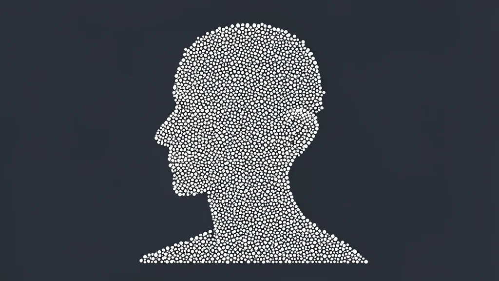 A dense, three-dimensional cloud of scattered white dots forming the shape of a human figure against a dark background
