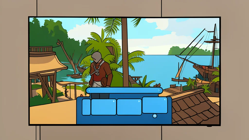 A sleek modern television screen displaying a vibrant high-contrast video game scene with sharp details and dynamic lighting effects