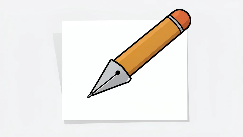 A stylized vector pen nib resting on a sheet of white paper