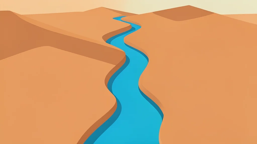 A winding blue waterway cutting through arid desert terrain