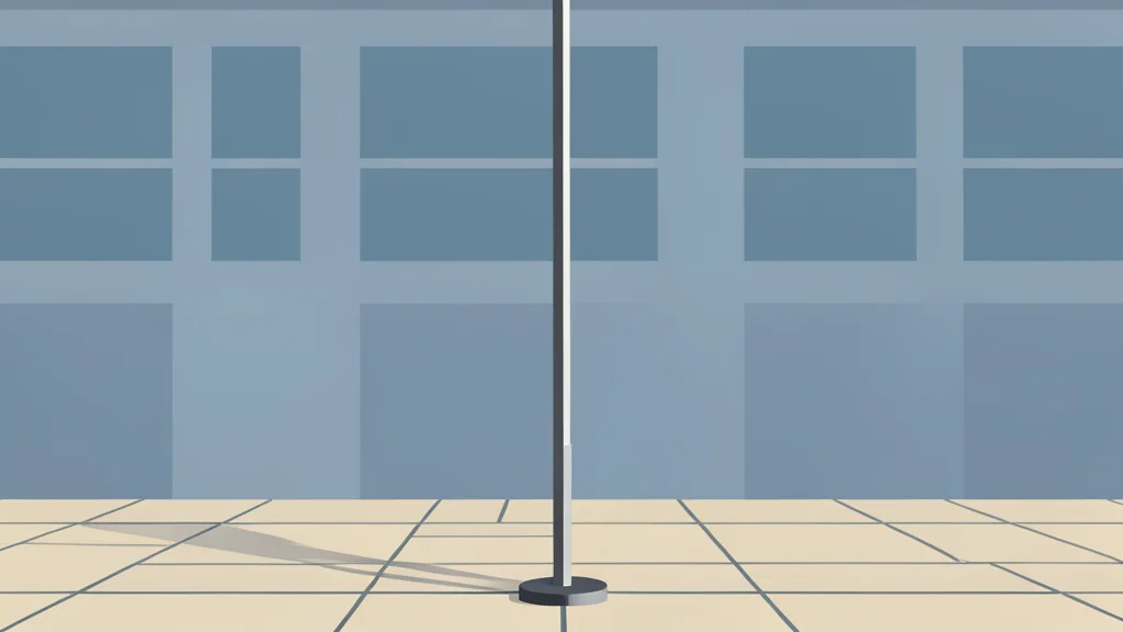 A single diplomatic flagpole standing in a stone courtyard.