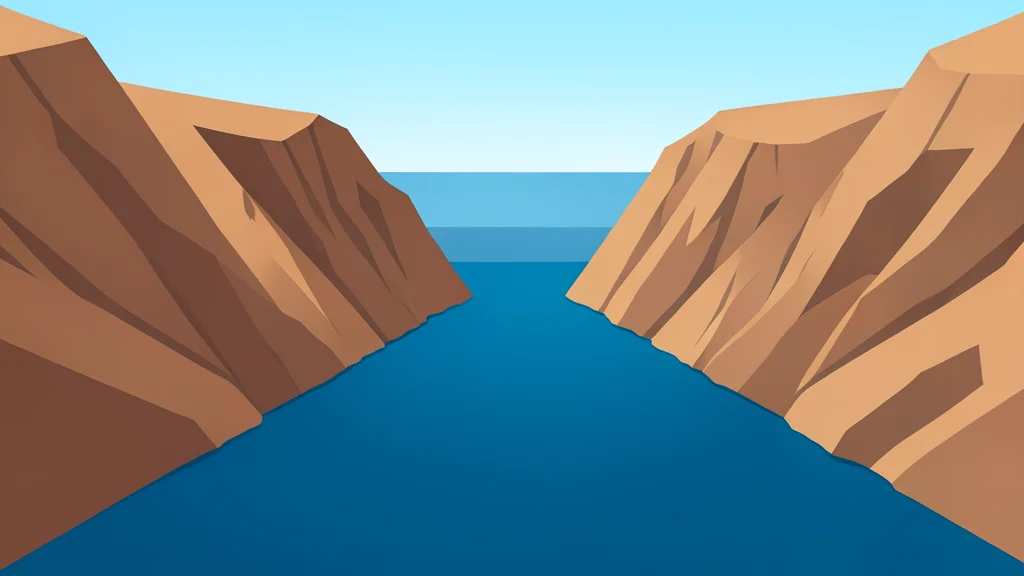 A narrow, deep-water strait flanked by steep, arid cliffs and a calm sea surface