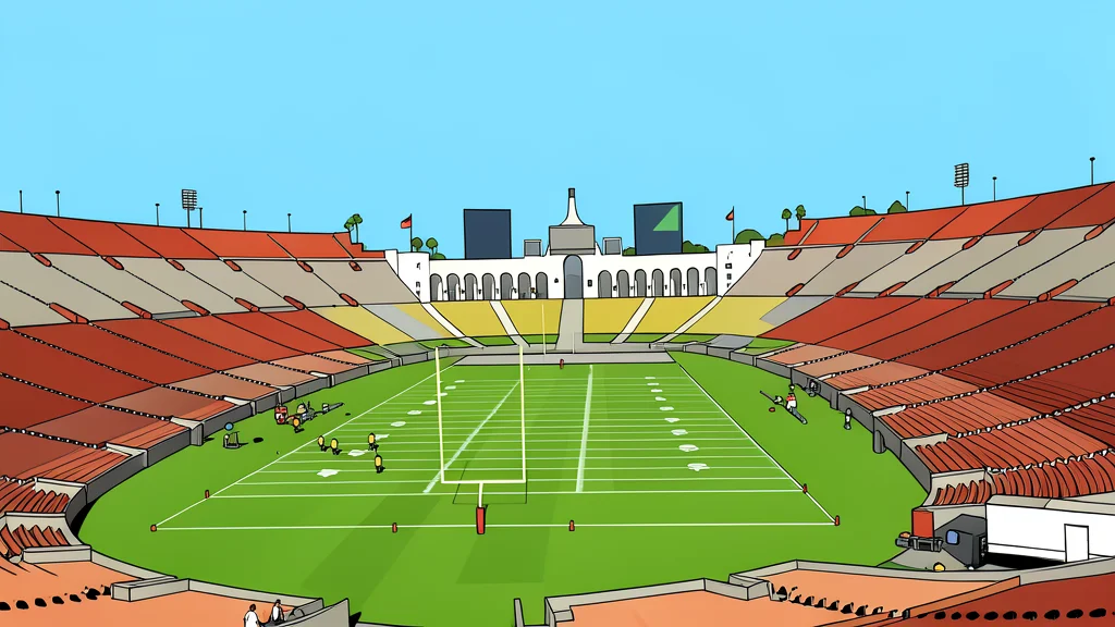 A grassy football field with white yard lines stretching into the distance under stadium lights