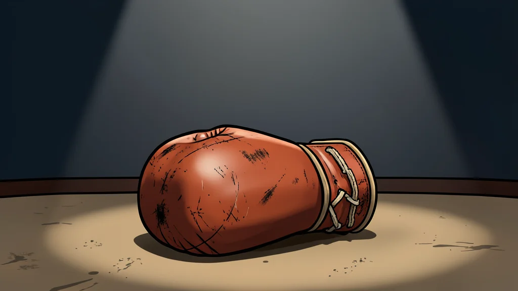A pair of red boxing gloves resting on a canvas ring floor
