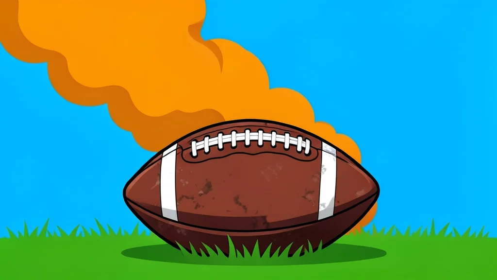 A large outdoor stadium filled with spectators under a bright sky, with a plume of orange smoke rising from the field.