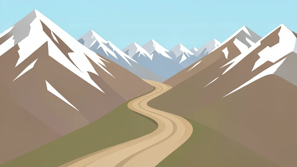 A high-altitude mountain pass with snow-covered peaks and a winding dirt road