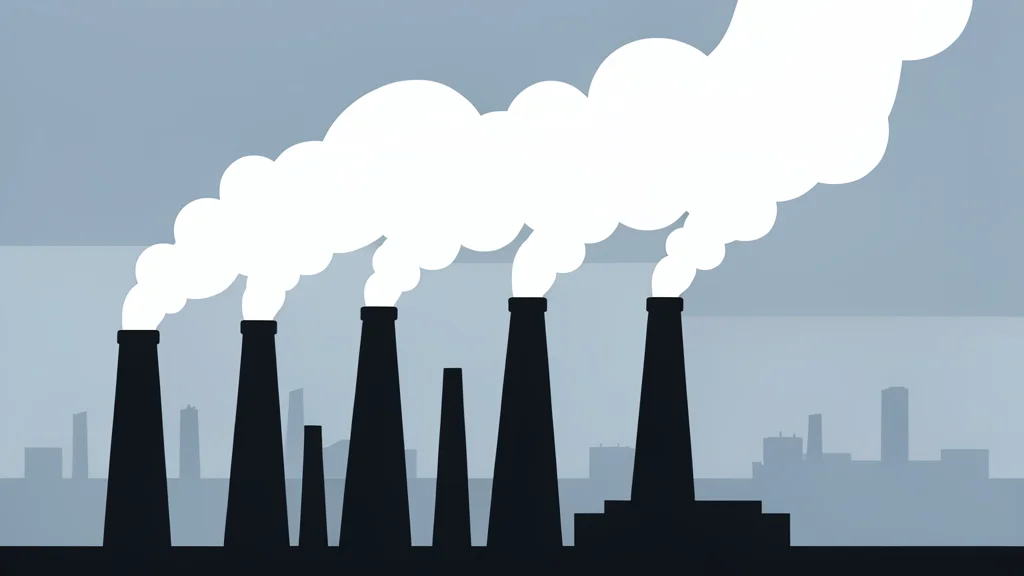 A cluster of industrial factory chimneys releasing steam against a cold, overcast winter sky