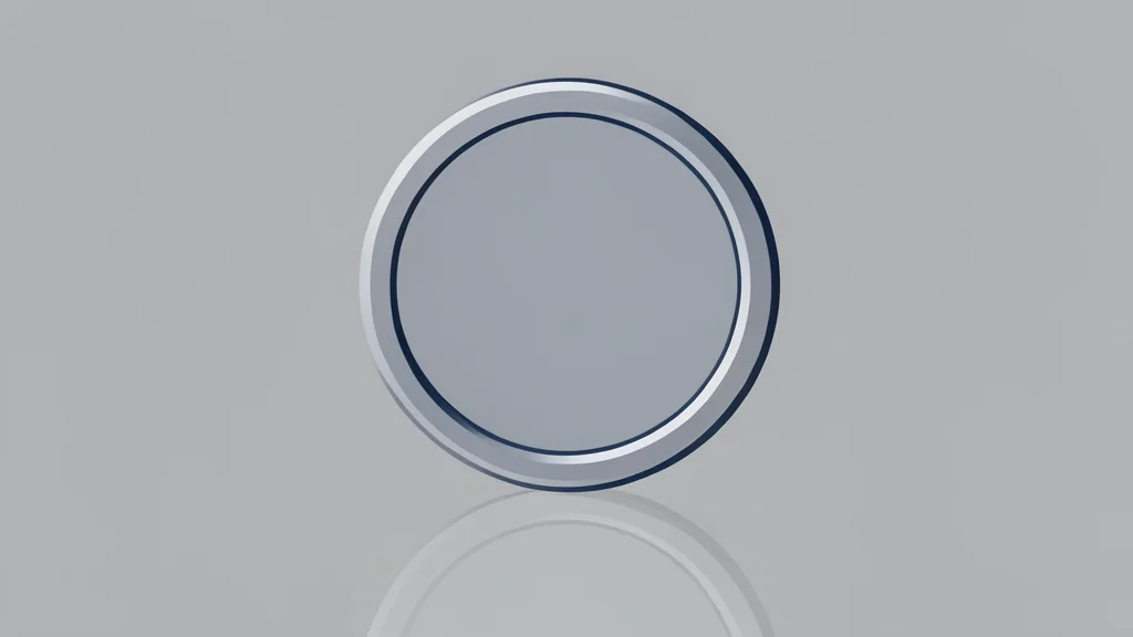 A digital coin resting on a smooth, reflective surface