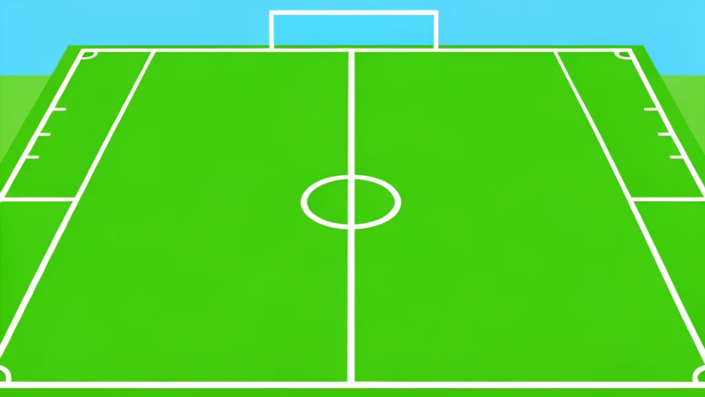 A flat-vector illustration of a green grass football field with white yard lines and goalposts in the distance.