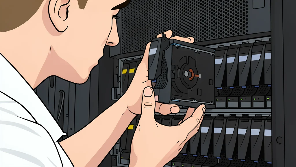 A server rack with blinking status lights in a data center