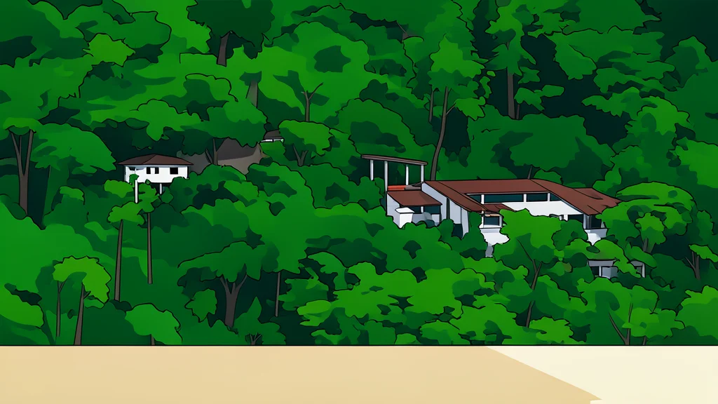A dense, misty mountain forest with a gravel road winding through the trees