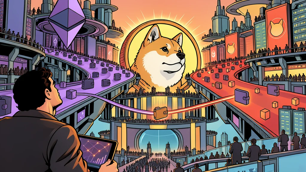 A stylized digital network of interconnected nodes and glowing lines representing blockchain infrastructure