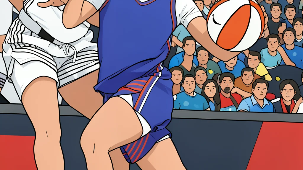 A polished orange basketball resting on a wooden court floor