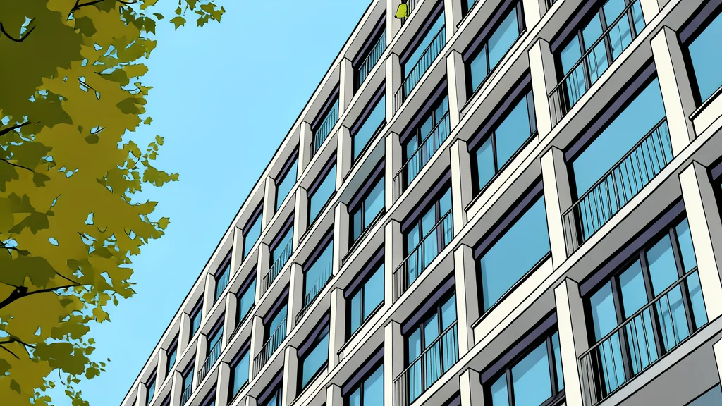 A row of modern apartment buildings with empty windows