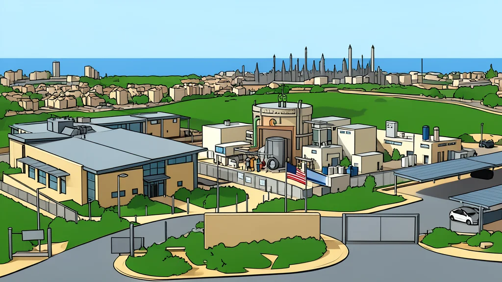 A small, self-contained nuclear reactor unit connected to a large data center facility