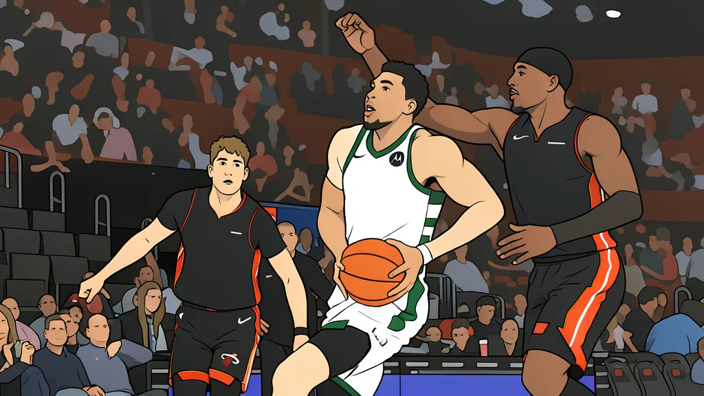 A flat-vector illustration of a polished hardwood basketball court with painted lines and a hoop in the background.