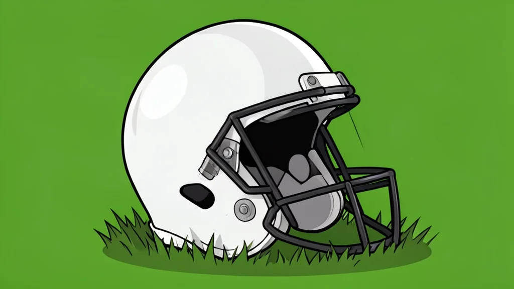 A wide shot of a green football field with white yard lines extending toward a clear blue sky.