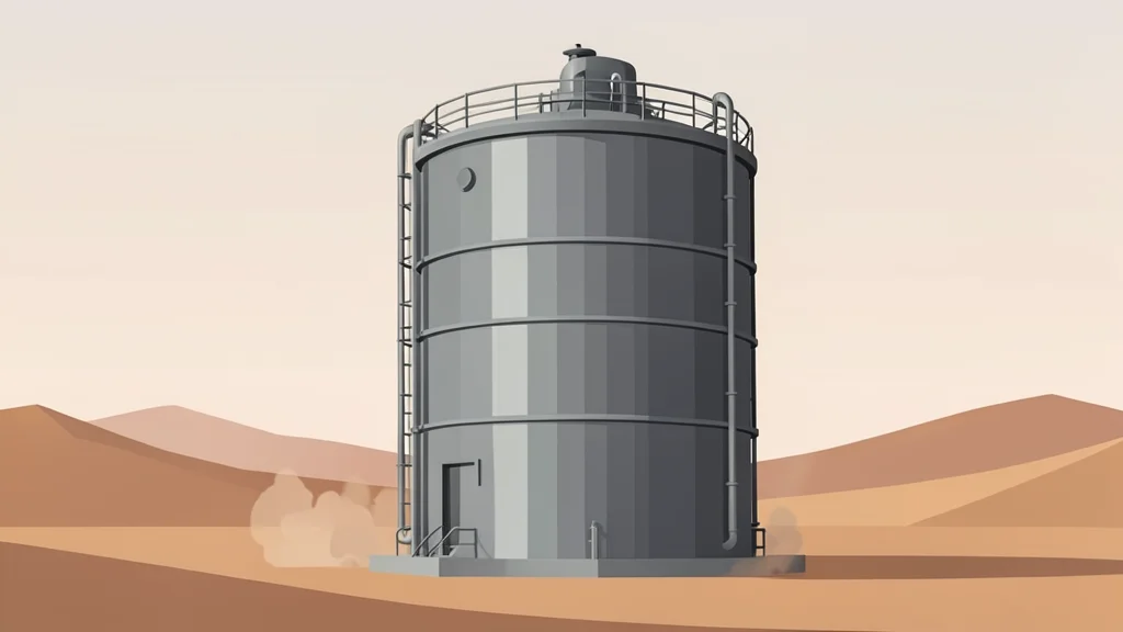 A large industrial chlorine storage tank standing in a dusty, arid landscape