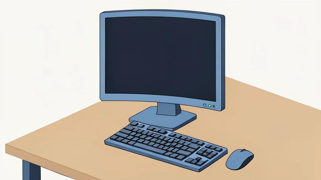 A sleek, curved computer monitor with a dark screen sitting on a desk next to a mechanical keyboard and a mouse.