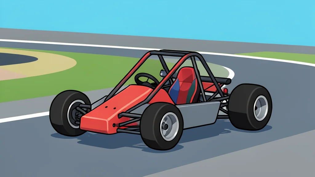 A small, open-wheel racing kart with a roll cage and slick tires positioned on a paved track surface.