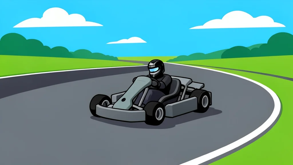 A go-kart navigating a tight corner on a paved circuit track