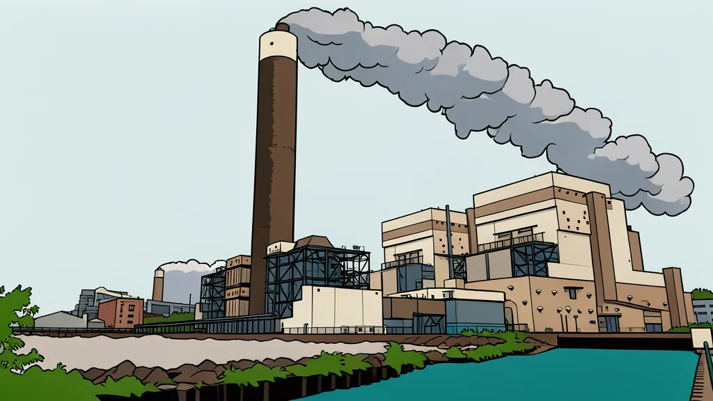 A large industrial cooling tower standing against a clear sky