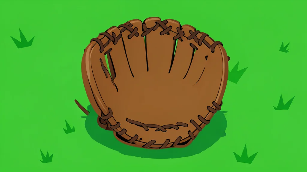 A worn leather baseball glove resting on green grass