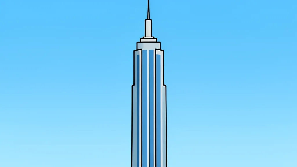 A solitary skyscraper standing against a clear sky