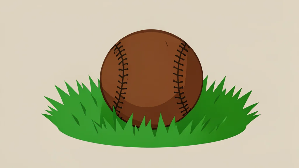 A worn leather baseball resting on a patch of green grass