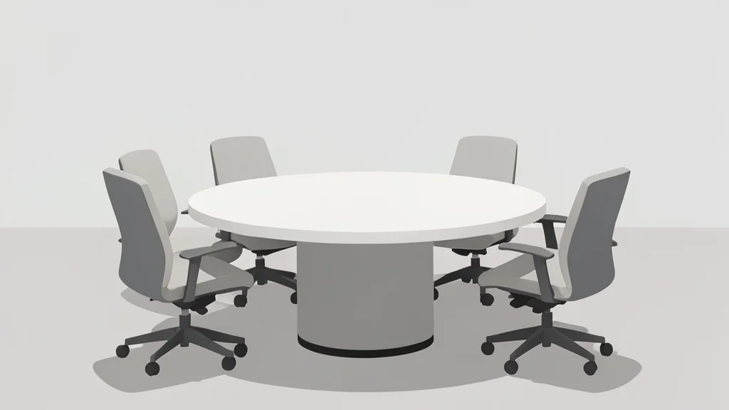 A modern conference room with a round table and chairs arranged for a seminar