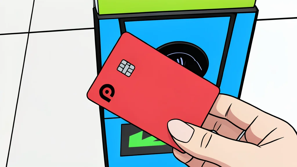 A physical payment card rests on a wooden table next to a smartphone.