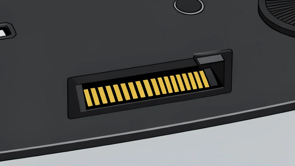 A close-up view of a green circuit board with gold connector slots and black heat sinks