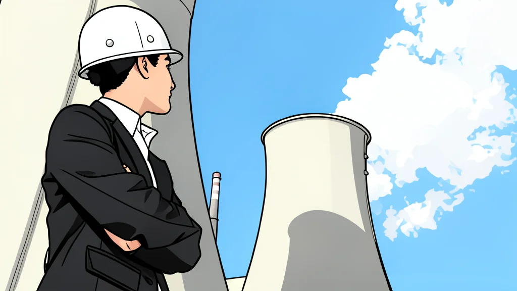 A large industrial refinery complex with tall smokestacks and processing tanks situated near a body of water