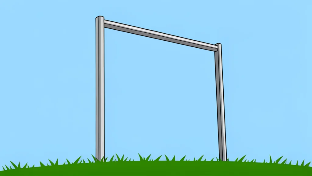 A stylized green football field with white yard lines and end zone goalposts under a bright sky.
